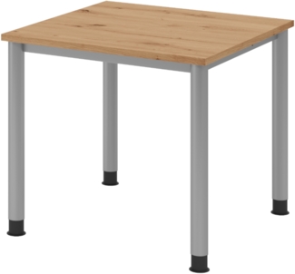 bümö höhenverstellbarer Schreibtisch H-Serie 80x80 cm in Asteiche, Gestell in Silber - PC Tisch klein für's Büro manuell höhenverstellbar, Computertisch verstellbar, HS-08-R