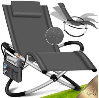 KESSER® Relaxliege Liegestuhl | Gartenliege | Gartenstuhl | Klappstuhl faltbar | Schwungliege | Schaukelsessel | ergonomische Relaxsessel | wetterfest | 180 kg Belastung | 174 x 78 x 89 cm Anthrazit - mit Set