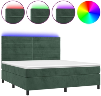 vidaXL Boxspringbett mit Matratze & LED Dunkelgrün 160x200 cm Samt 3136194