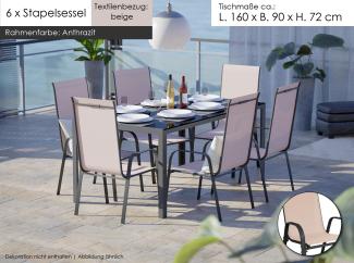 Gartenmöbel Set Metall Tisch 6 Stapelsessel Essgruppe Gartenset Sitzgruppe Stuhl beige