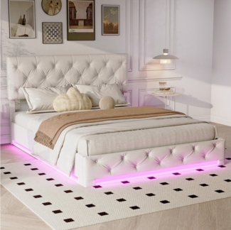 PXloue Polsterbett Polsterbett mit RGB LED-Beleuchtung und weichem Kopfteil, Modernes Design mit Stauraum und RGB LED-Beleuchtung
