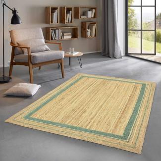 TaraCarpet Teppich Jute Durry Bordüre Flachgewebe Boho Modern, rechteckig, Höhe: 5 mm, Teppich Sisal optik Bordüre grün Wohnzimmer 80x150 cm