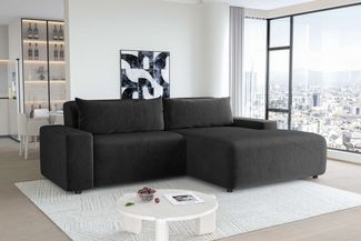 99rooms Tivoli Ecksofa Cordstoff POSO Schwarz Rechts mit Kissen