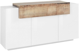 Dmora Kommode Aschly, 3-türiges Küchen-Sideboard, Wohnzimmer-Buffet, 100 % Made in Italy, 160 x 45 x 86 cm, glänzendes Weiß und Ahorn,