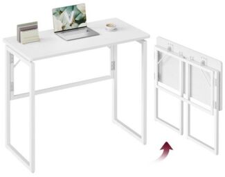 VASAGLE Klappbarer Computertisch, Klapptisch, Schreibtisch mit abgerundeten Ecken, platzsparend für Schlafzimmer, weiß
