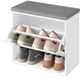 VASAGLE Schuhbank mit Sitzkissen, 3 Ebenen für 6 Paar Schuhe, MDF wolkenweiß-Taubengrau, 30 x 60 x 53,5 cm