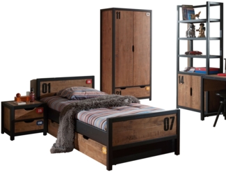 Kinderzimmer Set komplett Kameko 8 Massivholz+MDF Schwarz/Cognac
