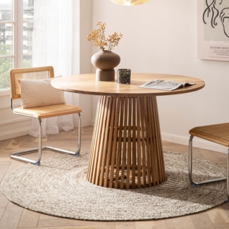 FINEBUY Esstisch FB108499 (120x120x77 cm Akazie Massivholz Hellbraun Rund), Esszimmertisch Klein, Holztisch Esszimmer Modern