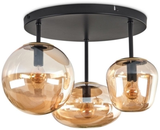 hofstein Deckenleuchte Deckenlampe aus Metall/Glas in Schwarz, ohne Leuchtmittel, Glasschirme (19,5 cm, 22 cm, 14 cm), 3 x E14, ohne Leuchtmittel
