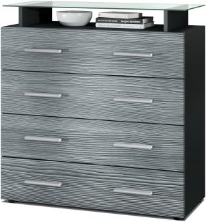 Vladon Sideboard Pavos V2, Kommode mit 4 Schubladen und Glasablage, Schwarz matt/Avola-Anthrazit (76 x 81 x 35 cm)