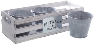 Linoows Pflanzkübel Pflanzentöpfe Set Blumentopf Satz in der Holzkiste (Set), Pflanzentopf Set, Landhaus Pflanzgefäße in der Holzkiste