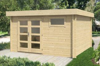Alpholz Gartenhaus Emma Gartenhaus aus Holz in Pinie Holzhaus mit 40 mm Wandstärke Blockbohlenhaus mit Montagematerial