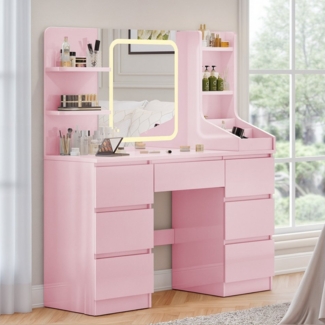 HOMALL Schminktisch mit dreifarbigen LED-Leuchten, Spiegeln und viel Stauraum (110 x 40 x 139 cm, mit 7 Schubladen und 8 Ablagefächern, schlicht und elegant)