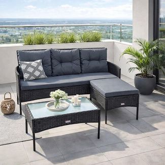 Polyrattan Sitzgruppe Lounge Set Gartenset Rattan Gartenmöbel 3-Sitzer Bank