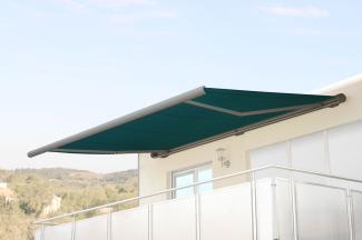 Elektrische Kassettenmarkise T122, Markise Vollkassette 4x3m ~ Polyester blau-grün, Rahmen grau