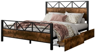 Flieks Metallbett, Doppelbett Kinderbett 140x200cm mit 2 Schubladen mit Rollen