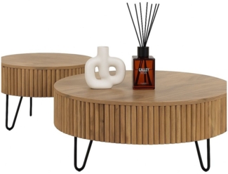 LEVEN Lifestyle Couchtisch 2er Set Couchtische rund aus Holz – modernes Design in Naturoptik (2´er Set), Abmessungen: Ø 80 cm und Ø 50 cm