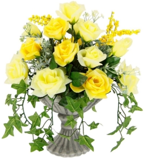 Kunstblume Rosen, I.GE.A, Höhe 35 cm, Im Pokal aus Keramik Grabschmuck Künstliche Blumen Rose