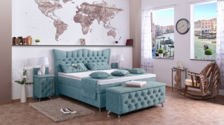 Meisterbetten Boxspringbett Rixi 180x200 in DS-Azurro, Matratzenbezug Optiflex, Ergoflex-Topper