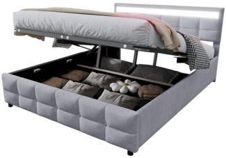 Flieks Polsterbett, Hydraulisches Stauraumbett Doppelbett 180x200 cm mit LED-Beleuchtung