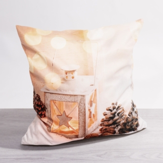 Kissen Deko braun Laternenglanz 40x40 Polyester kissenbezug Dekokissen