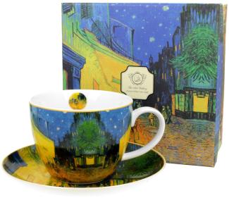 DUO ART GALLERY Jumbobecher 470 ml TERRACE AT NIGHT mit Untertasse, New Bone China Porzellan