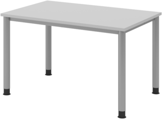 bümö höhenverstellbarer Schreibtisch H-Serie 120x80 cm in grau, Gestell in Silber - PC Tisch klein für's Büro manuell höhenverstellbar, Computertisch verstellbar, HS-12-5