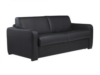 Vente-unique - Schlafsofa mit Matratze 3-Sitzer - Matratze 14 cm - Leder - Schwarz - BEVIS