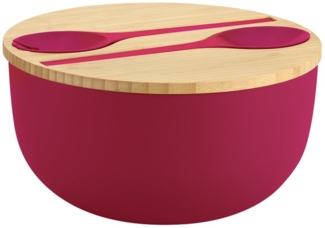 KESPER® Salatschüssel Salatschale mit Deckel und Salatbesteck, Polypropylen, (Set, 4-tlg), Deckel aus FSC®-zertifiziertem Bambus