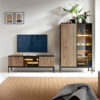 Lomadox Wohnzimmer-Set SIBARI-160, (Mega-Spar-Set, 2-St, 2-tlg), Sideboard, TV-Lowboard, schwarz, Wotan Eiche Nb, grifflos
