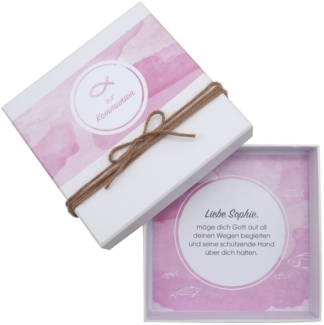ZauberDeko Geschenkbox Geldgeschenk Verpackung Kommunion MIT NAMEN Fisch Mauve Rosa