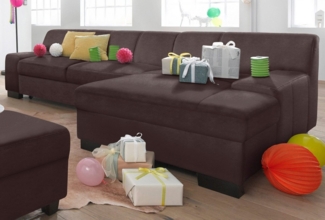 DOMO collection Ecksofa Norma, elegant & modern, mit flachen Armlehnen, Breite 268cm, L-Form, wahlweise mit Bettfunktion