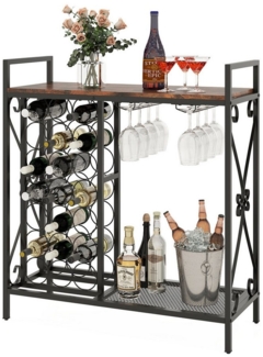 COSTWAY Weinregal, 21 Flaschen, stehend, mit Glashalter & Tischplatte, Metall
