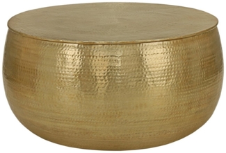 WOMO-DESIGN Couchtisch Wohnzimmertisch Ø90x45 cm in Hammerschlag Optik Sofatisch Metall Tisch, Gold Beistelltisch aus Aluminium Unikat Handarbeit Orientalisch Rund