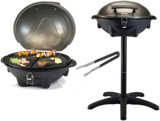 2in1 Elektro Standgrill & Tischgrill mit Deckel & Grillzange 2200 Watt