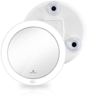 EMKE Schminkspiegel LED Kosmetikspiegel mit Saugnapf 7X Vergrößerung mit Licht, Make up Schmink Spiegel Tragbarer Wandspiegel Batteriebetrieben, Weiß