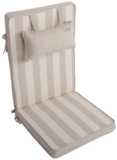 LILENO HOME Hochlehnerauflage mit Kopfkissen, bequeme Sitzauflage für Gartenmöbel, Stuhlkissen, (1er Set), Polsterauflage Blockstreifen Beige, Sitzpolster für Klappstühle