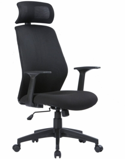 Dmora - Bürostuhl Brisbane, Präsidentensessel mit Armlehnen und Kopfstütze, Ergonomischer Bürostuhl, cm 63x62h117/126, Schwarz