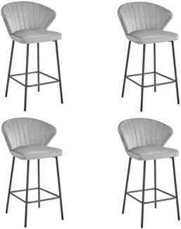 Valora GATTA Hocker, silbergrauer Samt, schwarze Beine, für die Küche (4er-Pack)