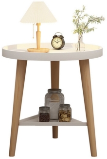 SEHAUSEU Beistelltisch Couchtisch Nachttisch weiß mit 2 Ablagen rund modern