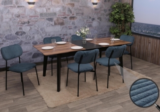 6er-Set Esszimmerstuhl HWC-O26, Küchenstuhl Polsterstuhl Stuhl, Cord (330g/m²) Stoff/Textil Metall ~ blau