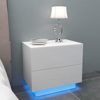 YOLEO Nachttisch Nachtschrank mit LED-Beleuchtung und 2 Schubladen