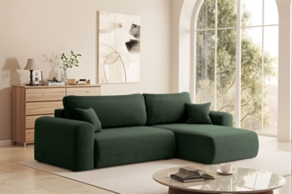 Ecksofa Schlafsofa FLORA Stoff Poso Grün Ottomane Rechts