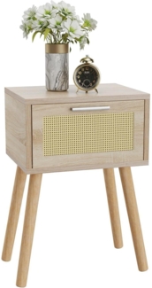 Rattan Nachttisch Beistelltisch Boho-Nachtschrank Magnetschublade 35x27x53 cm