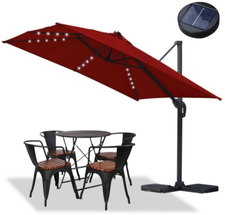 Clanmacy Sonnenschirm Sonnenschirm mit LED Beleuchtung Ampelschirm 300 cm Garten Schirm Rot