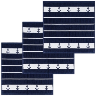 Kracht Geschirrtuch Anker, (Set, 3-tlg, Set), 3er Pack Frottee Küchenhandtücher (3 Stück) ca. 50x50 cm 100% Baumwolle