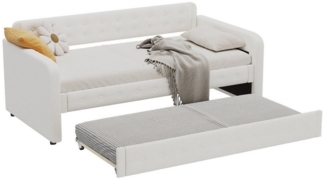 SOFTWEARY Schlafsofa mit Bettfunktion, 90x200 cm, Sofa mit Gästebett, Einzelbett, Leinen