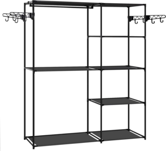 Woltu Kleiderständer, (1 St), Garderobe offen, mit 8 Ablagen Kleiderstange Haken, Schwarz