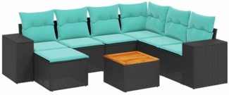 vidaXL 8-teiliges Gartensofa-Set mit Kissen, schwarzes Polyrattan 3225560