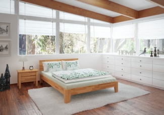 Erst-Holz Doppelbett Buchebett geölt Massivholz Jugendbett Futonbett 140x200 V-60. 82-14 inkl. Rollrost und Matratze